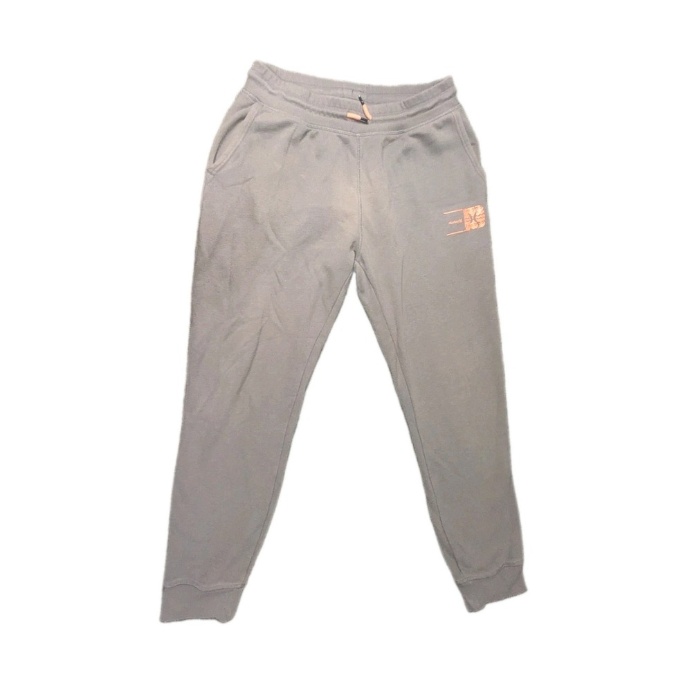 Hurley Mens Y2K Logo Jogger Sweatpants Gray Fleece Drawstring Size Large Men's